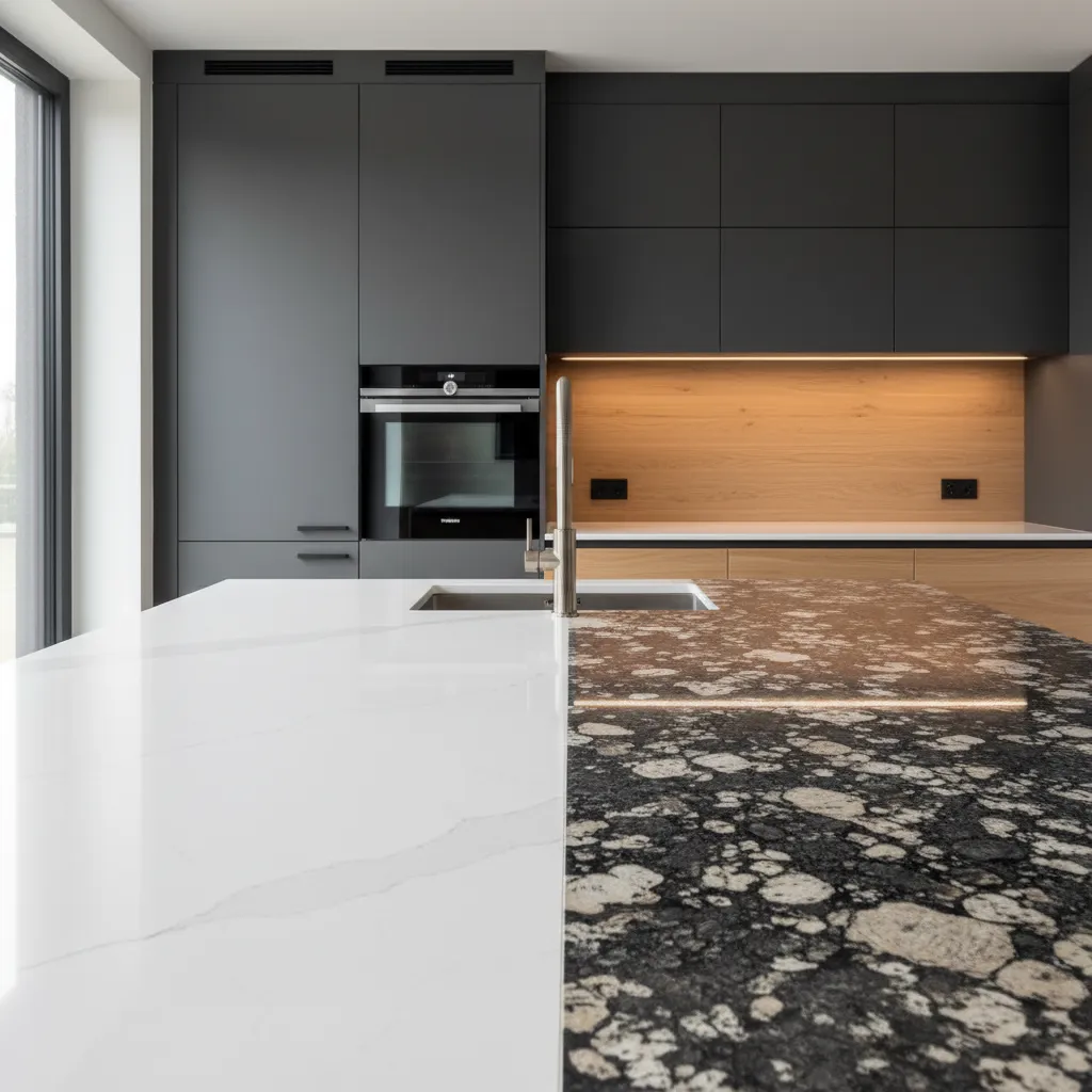 Comparison of quartz and granite kitchen countertops