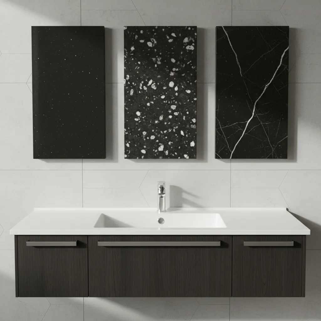 Quartz granite and marble black countertop slabs comparison