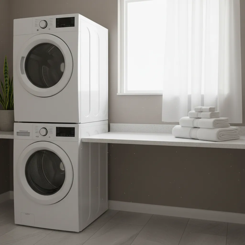 Quartz countertop folding station in laundry room