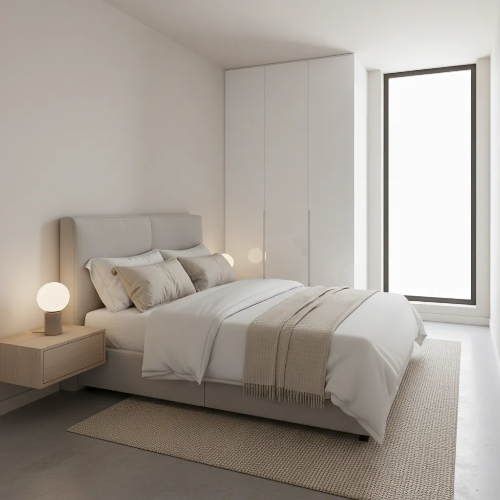 queen bed in tight 9x12 bedroom with limited walking space