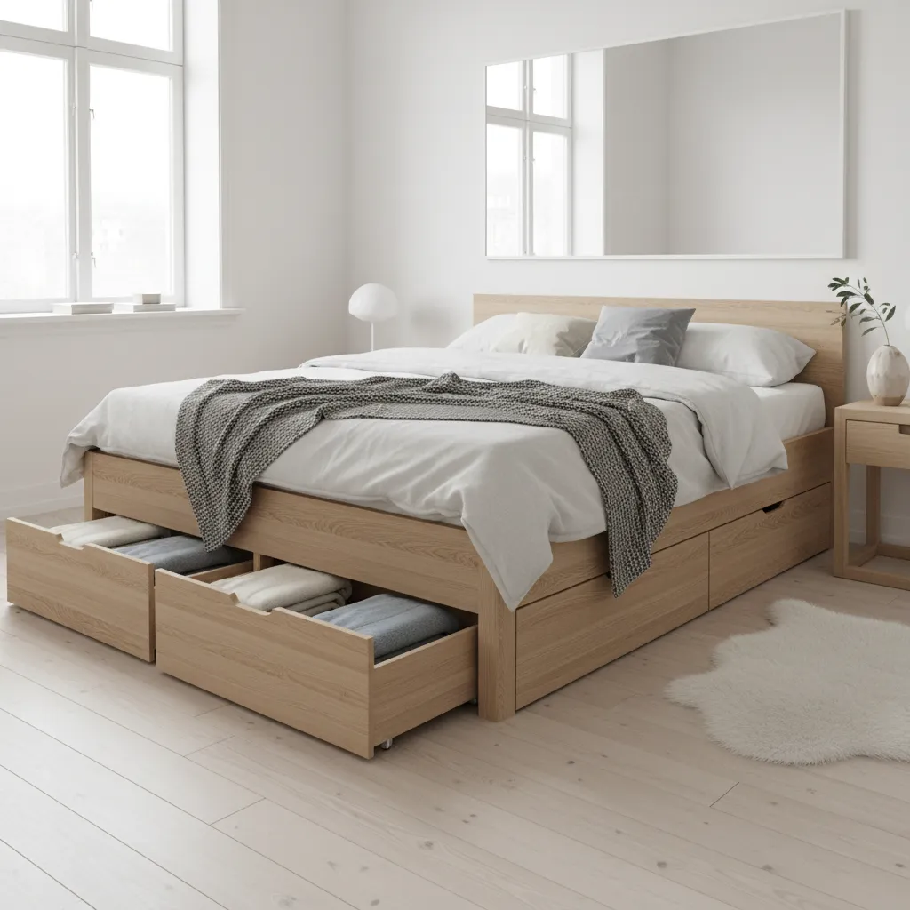 Queen bed with built in under bed storage drawers