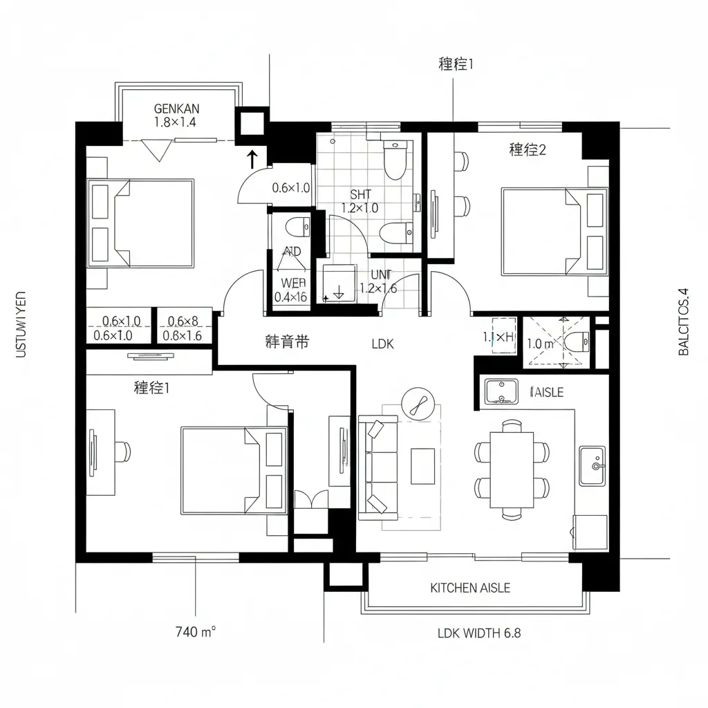 玄関からの静音帯とワイドLDK