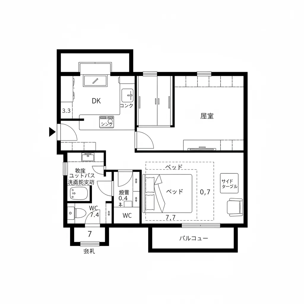 居室を「静音域」とする1DK