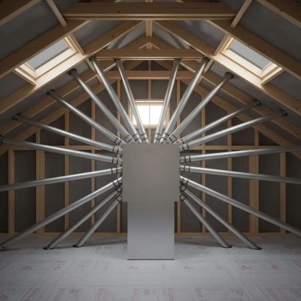 Radial HVAC duct system with multiple ducts extending from a central plenum
