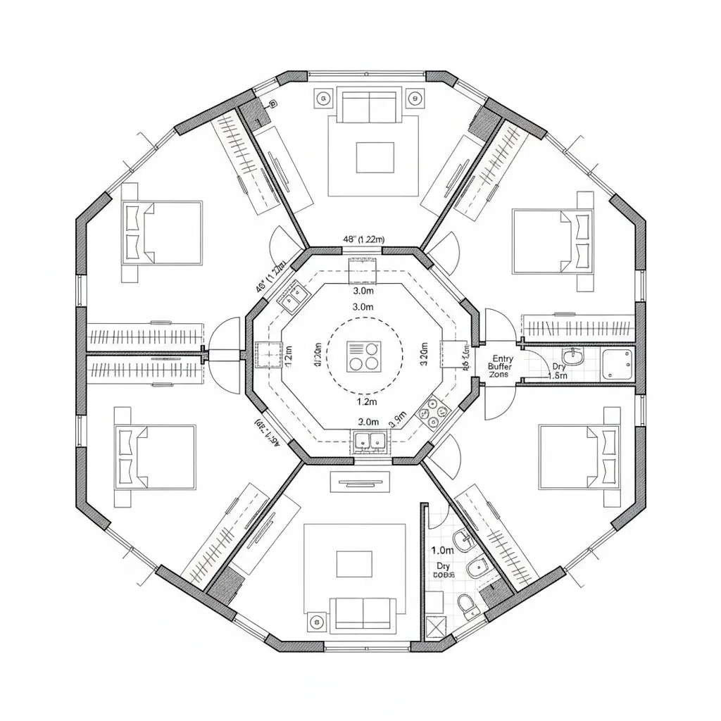 Radial Hub + Perimeter Rooms
