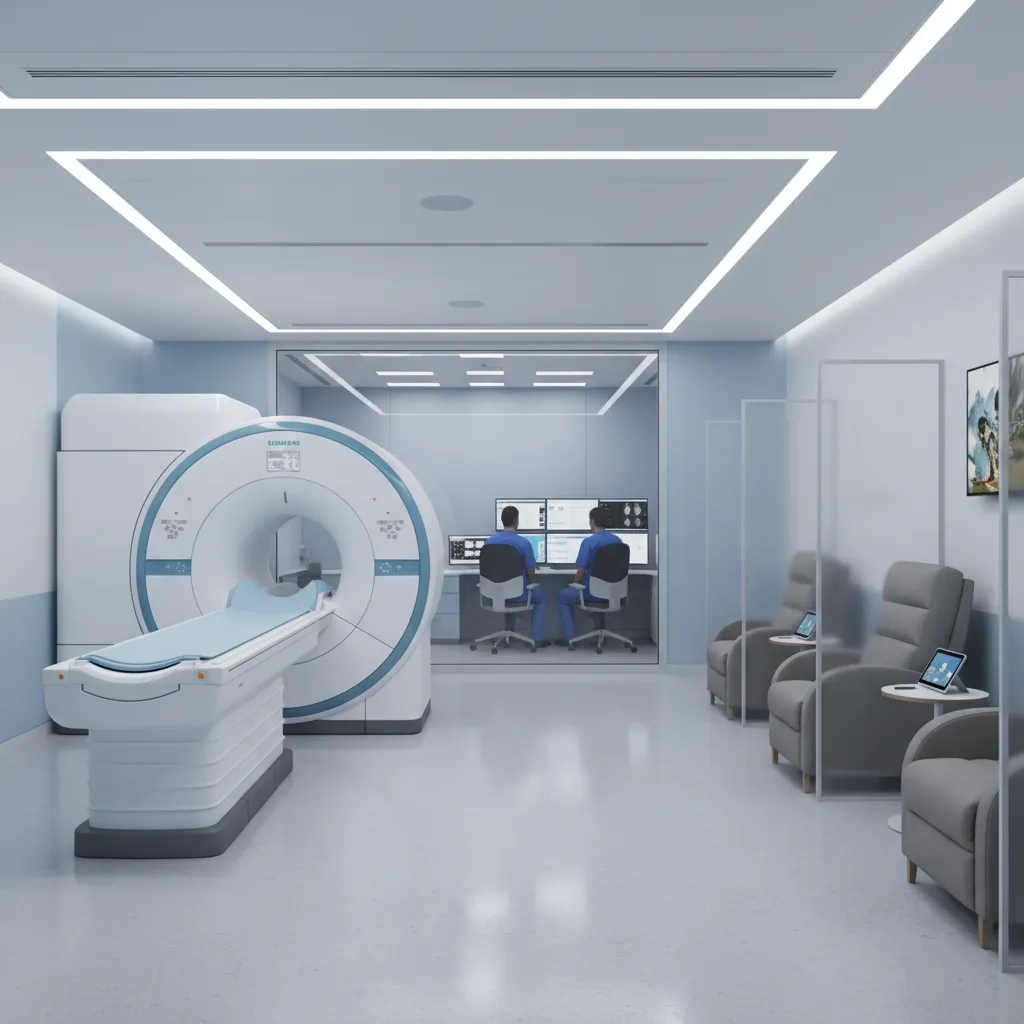 radiology imaging center layout with MRI room control room and preparation spaces
