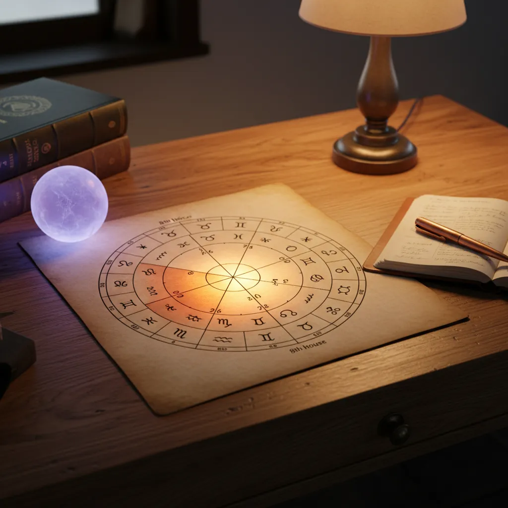 Astrology birth chart concept highlighting the eighth house and Rahu placement