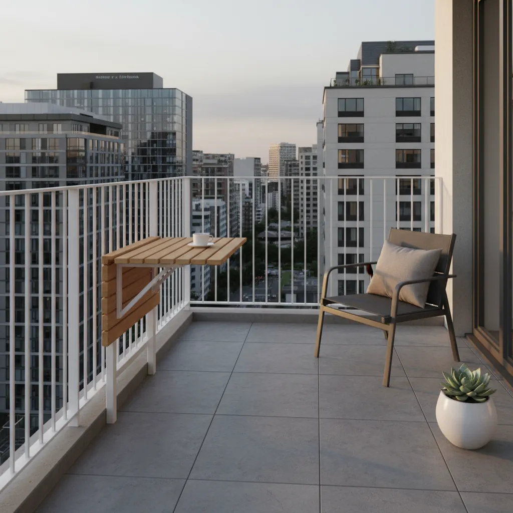 rail mounted folding table attached to balcony railing