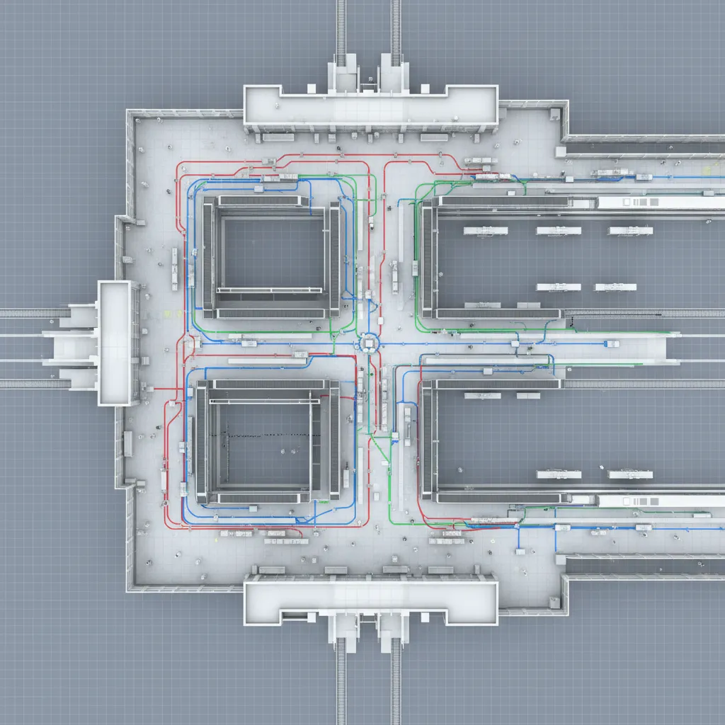 Passenger flow simulation heatmap inside a 3D railway station model