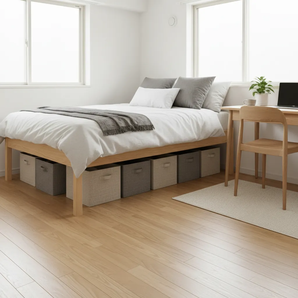 ベッドは脚を長く：床面を見せる日式風格（日式风格）