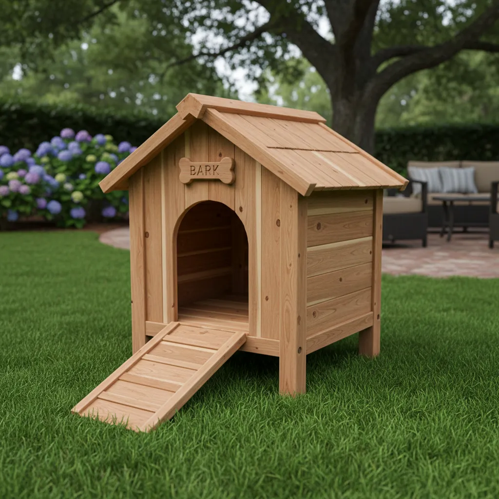 Casa de perro elevada del suelo con patas de madera