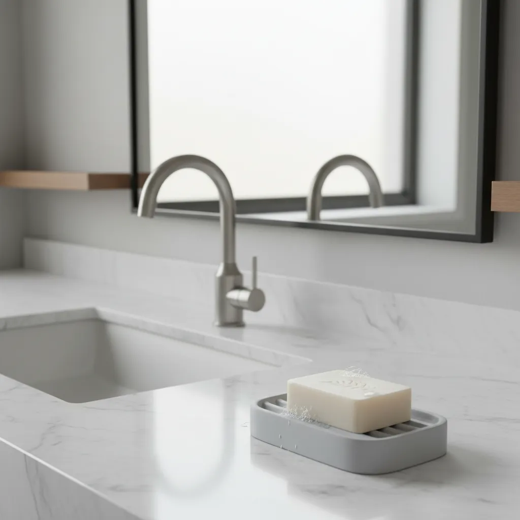 Raised drainage soap dish design allowing airflow under soap