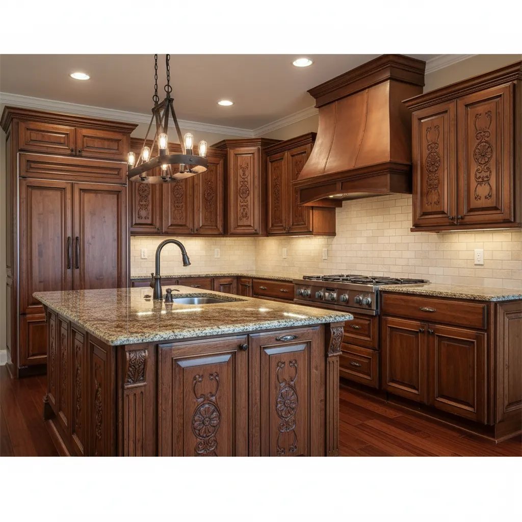 Traditional kitchen with dark wood raised panel cabinet doors