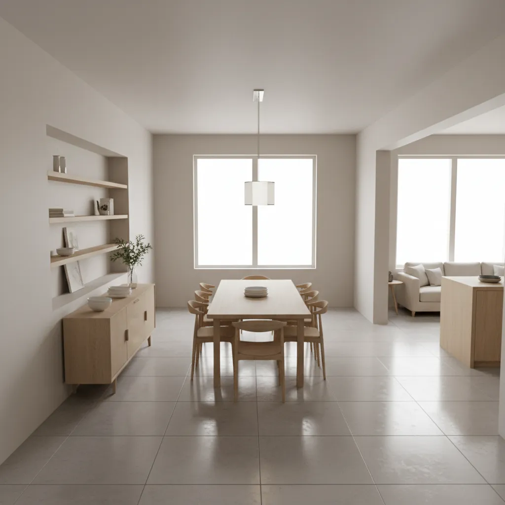 Dining room layout showing improved circulation around table