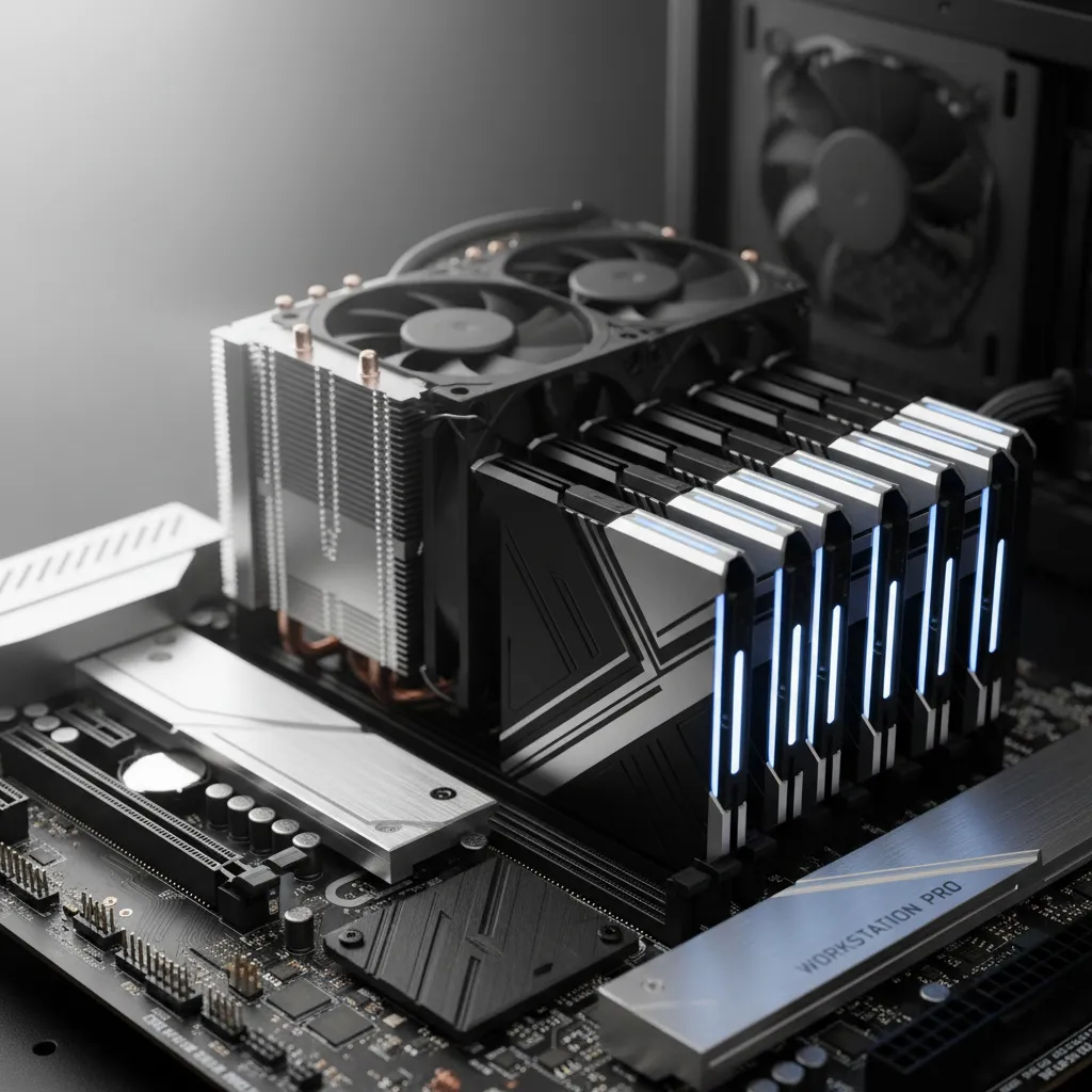 high capacity RAM modules installed on motherboard for 3D rendering workstation