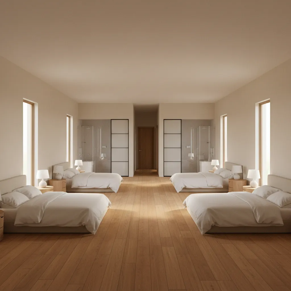 Bedroom wing layout concept in a large ranch house