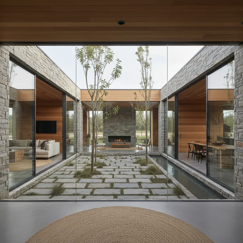 Interior courtyard bringing natural light into a ranch home