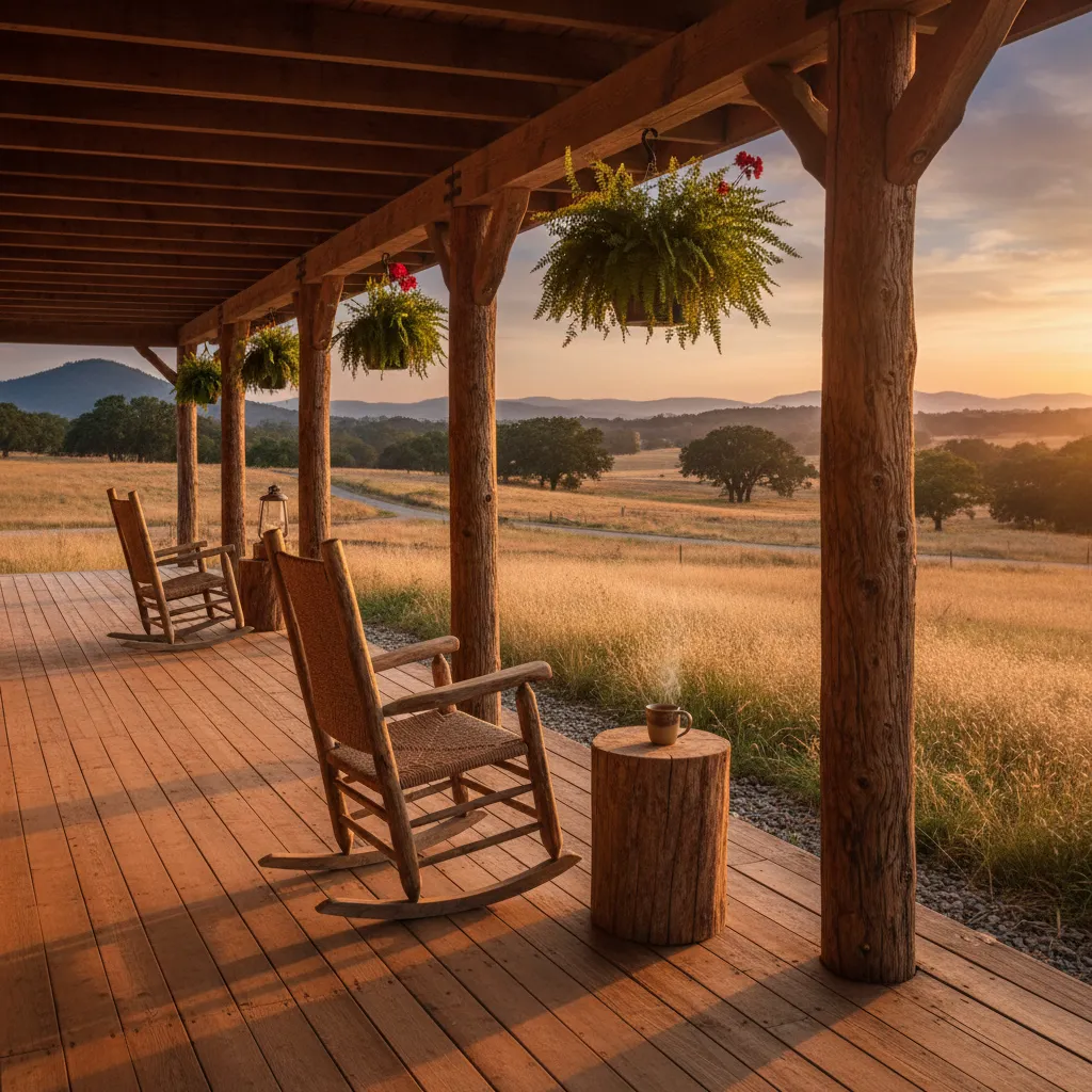 Porche amplio en casa de rancho con vista al campo