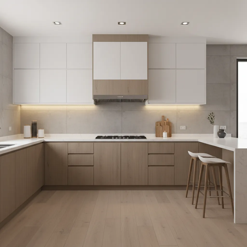 Kitchen hood cabinet design with improved intake space and ventilation path