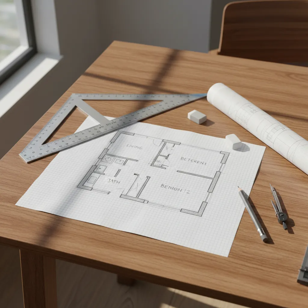 rascunho simples de planta de casa desenhado à mão em papel
