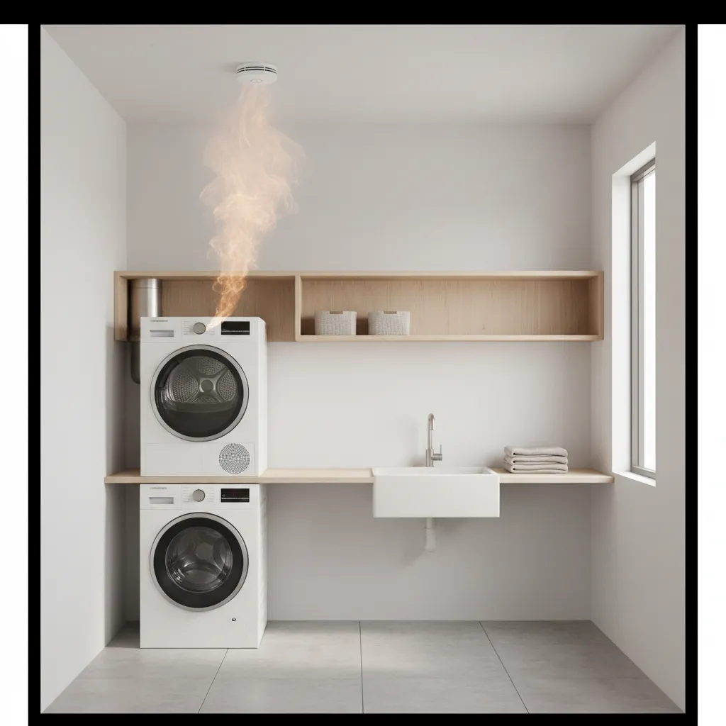 illustration style interior showing airflow and heat rise near dryer