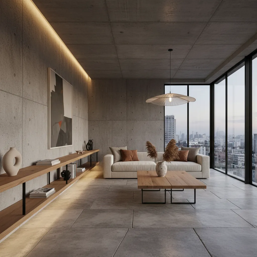 Diseño de interior con materiales crudos