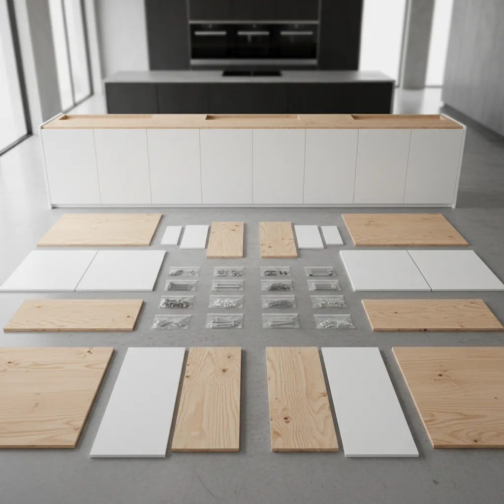 ready to assemble kitchen cabinet components and flat pack panels