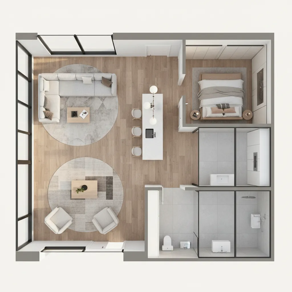 example furnished 3D floor plan layout for apartment marketing