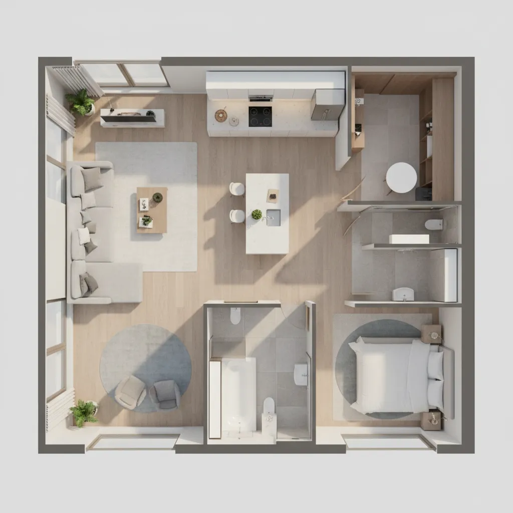 3D furnished floor plan used for real estate marketing