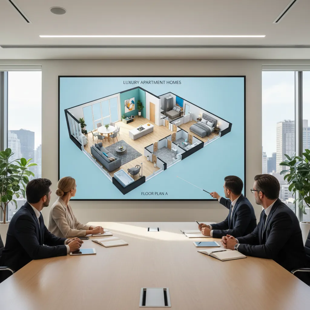 3D floor plan visualization used in a real estate property listing presentation