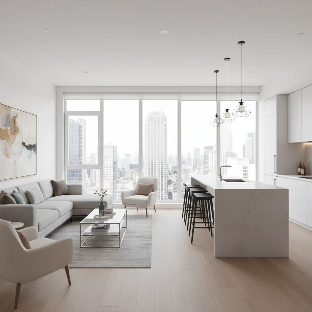 Photorealistic 3D interior apartment scene used for real estate marketing video