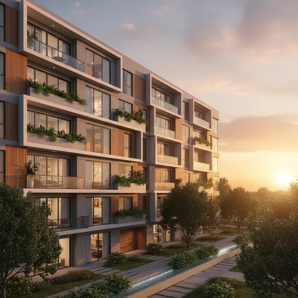 photorealistic 3D render building exterior used for real estate marketing