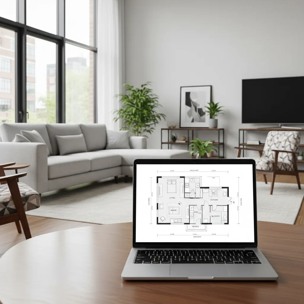 Digital real estate listing showing a bird’s eye floor plan of a house