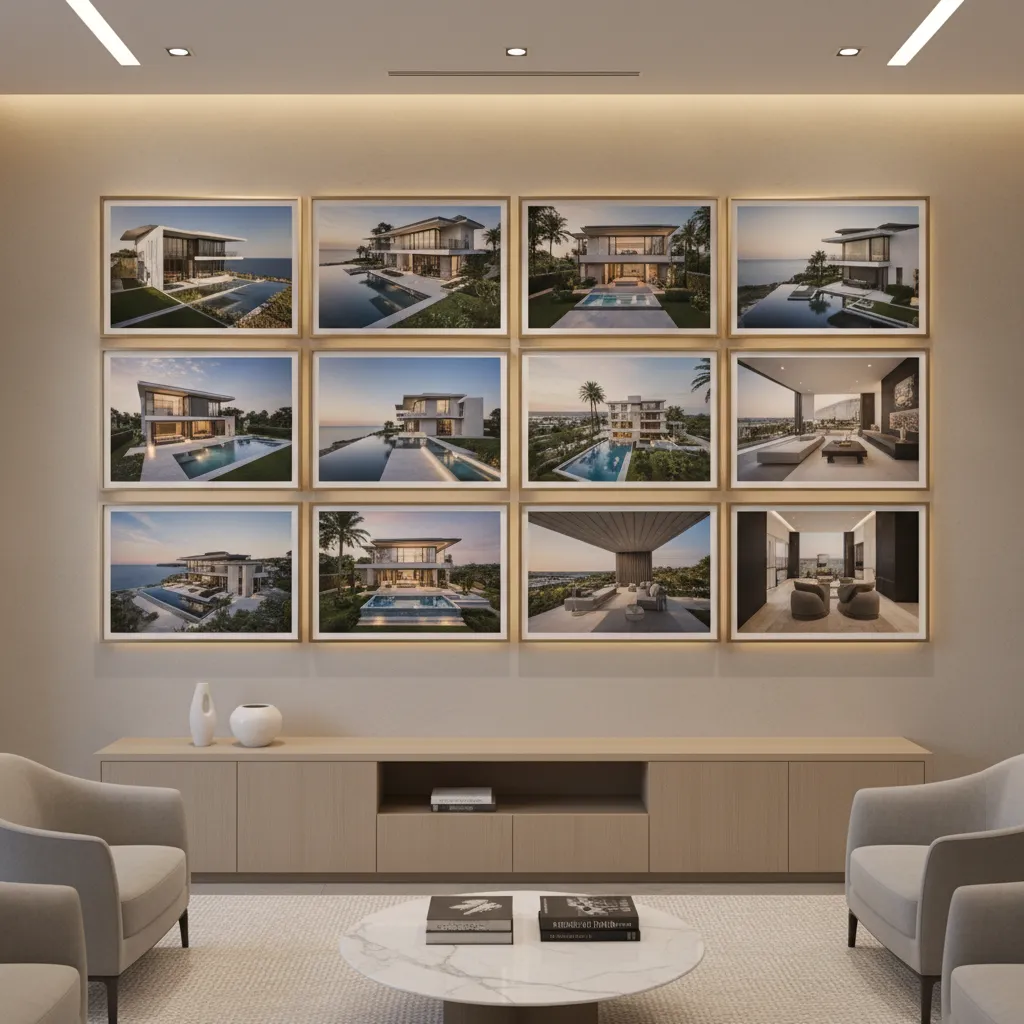 gallery style wall with large real estate property photos