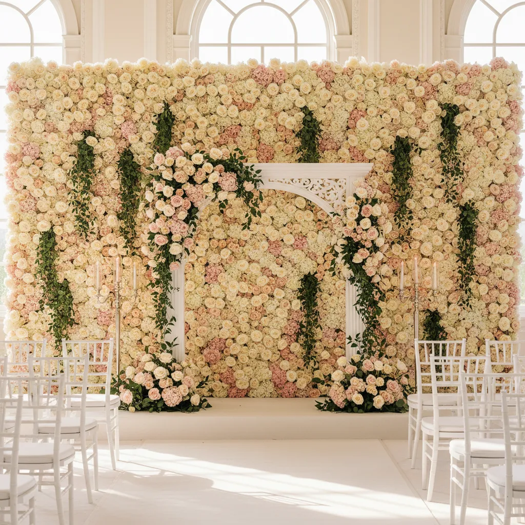 luxury event backdrop made from fresh flowers