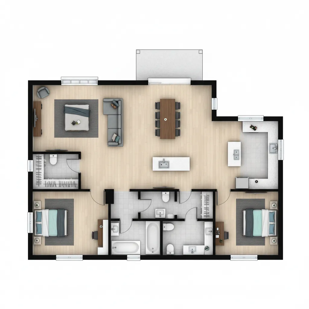 Plano real de vivienda adaptado para construir en Sims 4