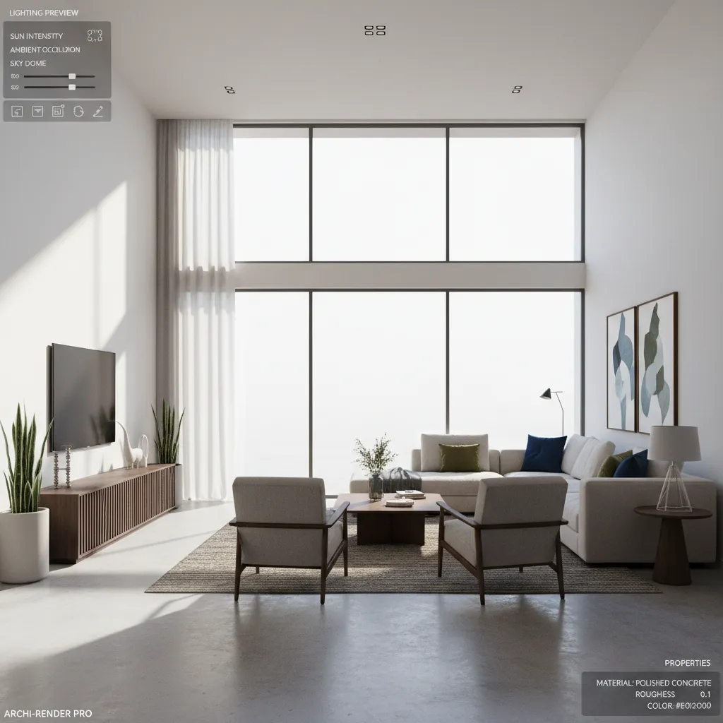 Real time architectural rendering software showing interior scene