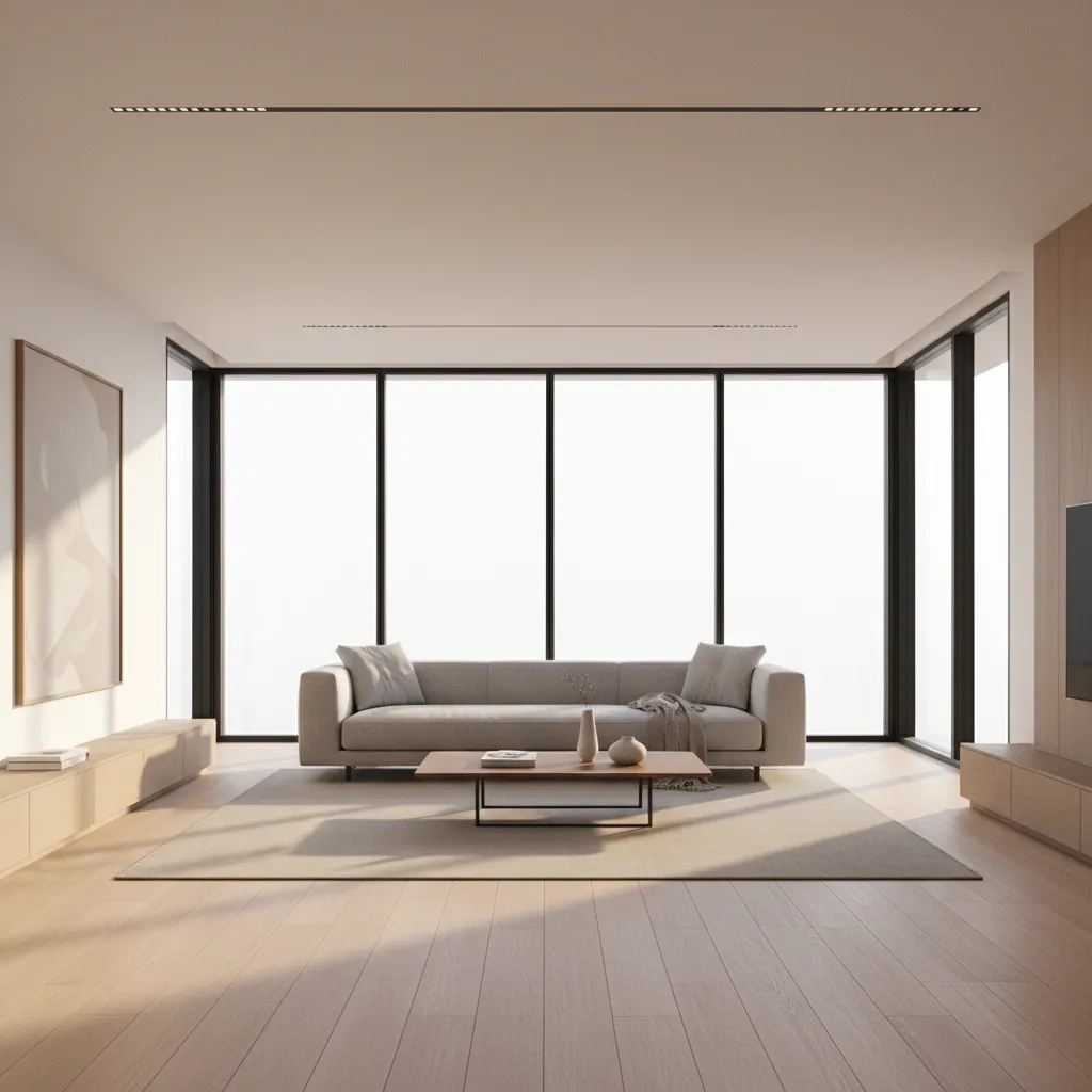 real time architectural rendering of modern living room with natural lighting