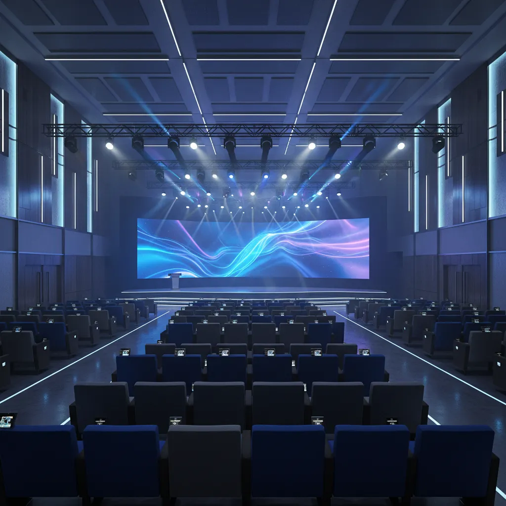 real time 3D conference hall walkthrough visualization with stage lighting