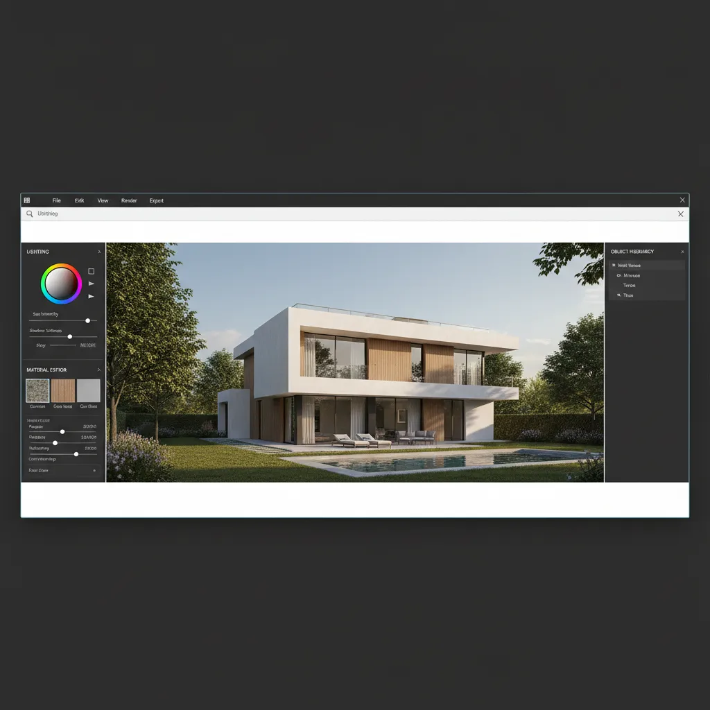 real time architectural rendering showing house model with lighting and materials applied