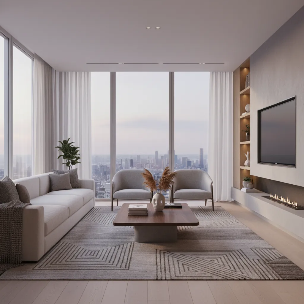 Real time rendered modern living room interior visualization