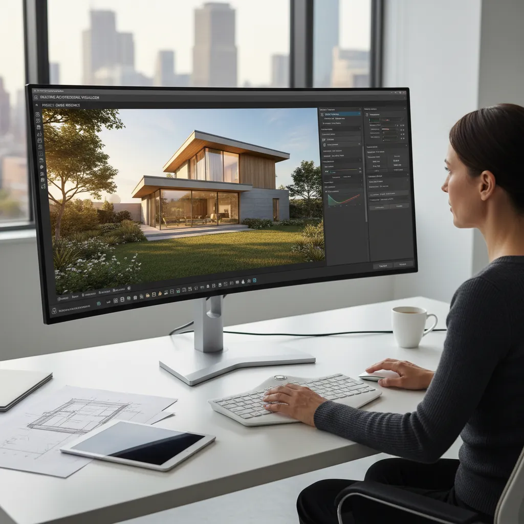 Real time architectural rendering preview on computer screen
