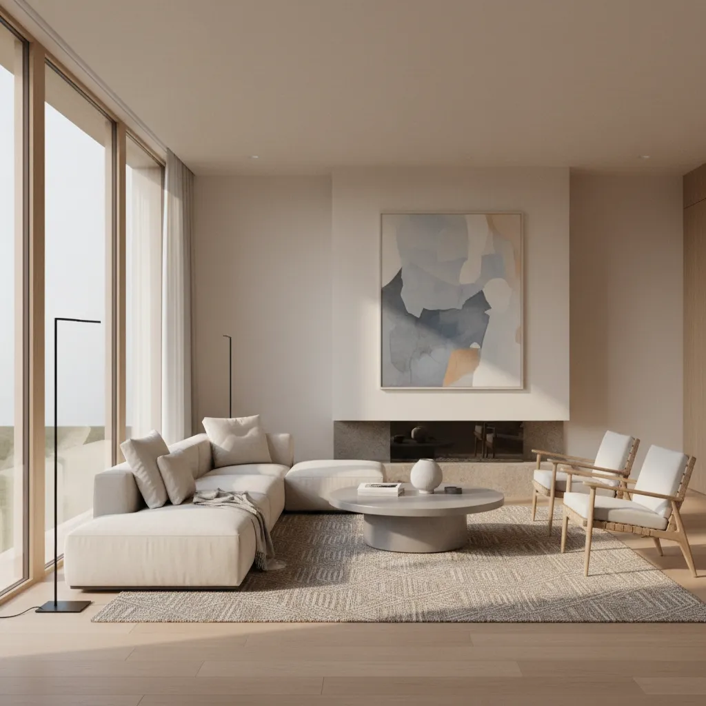 Real time 3D rendering preview of a modern living room with lighting adjustments