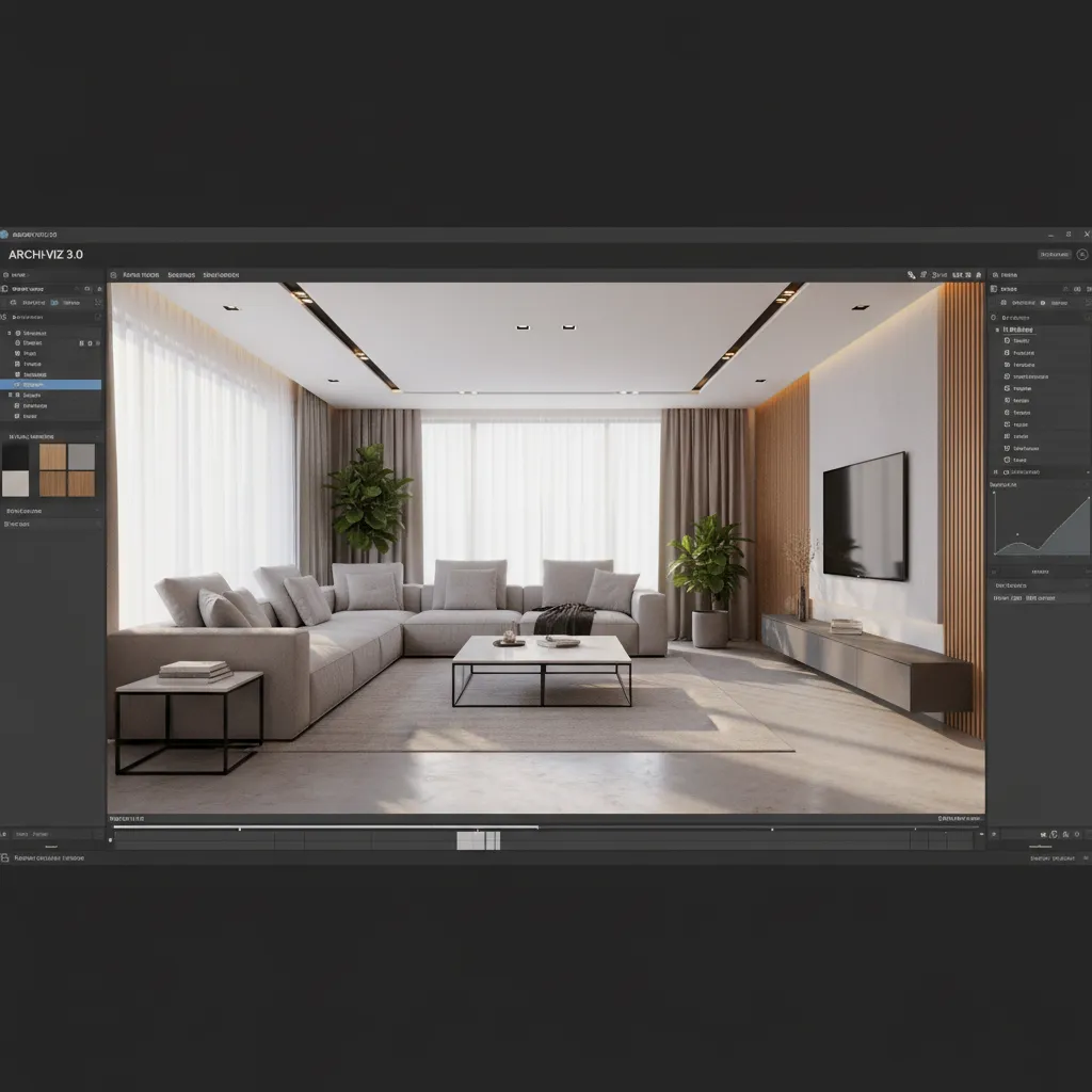 real time interior rendering preview showing lighting and materials
