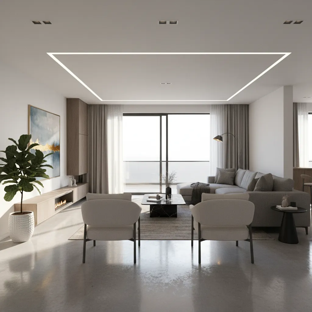 Real time rendered interior walkthrough scene with dynamic lighting