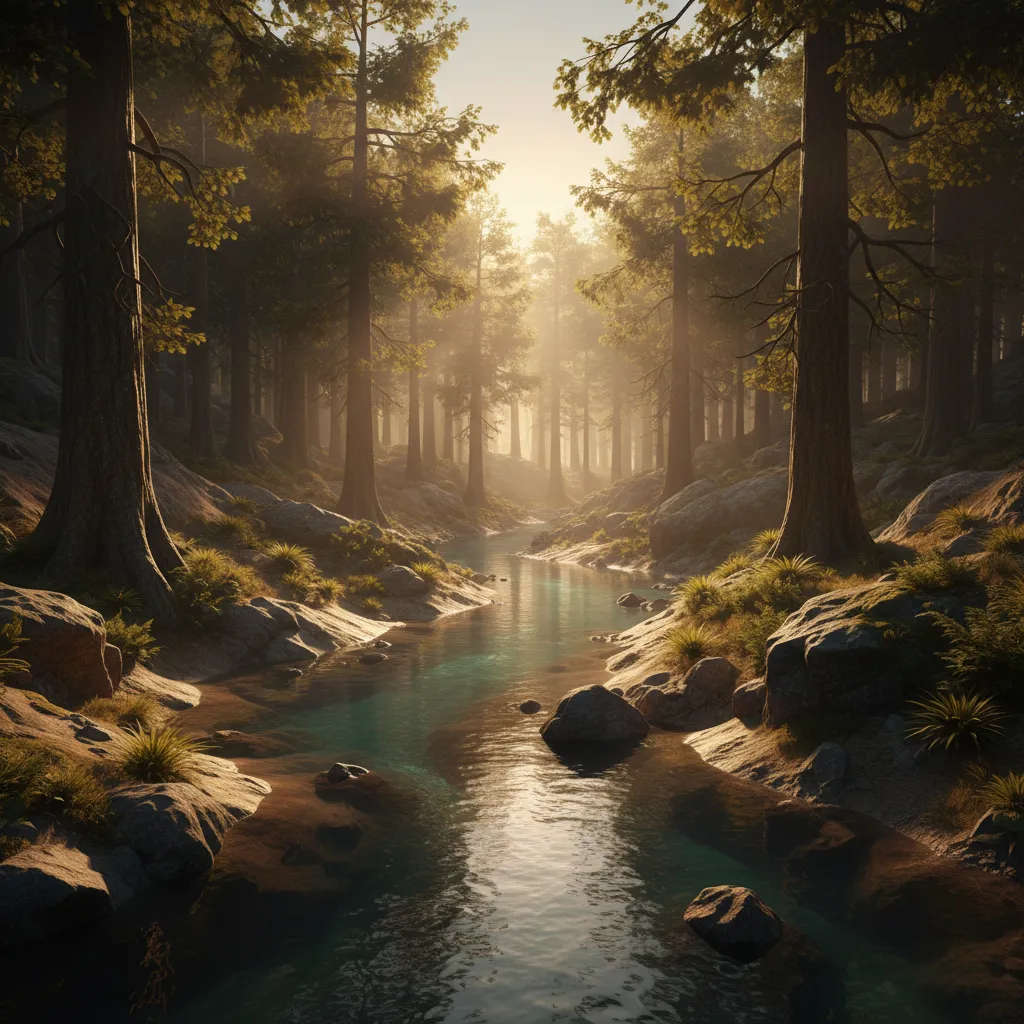 real time 3D river environment rendered in game engine landscape