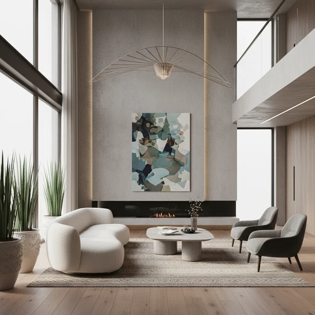 Renderizado 3D realista de interior de vivienda moderna