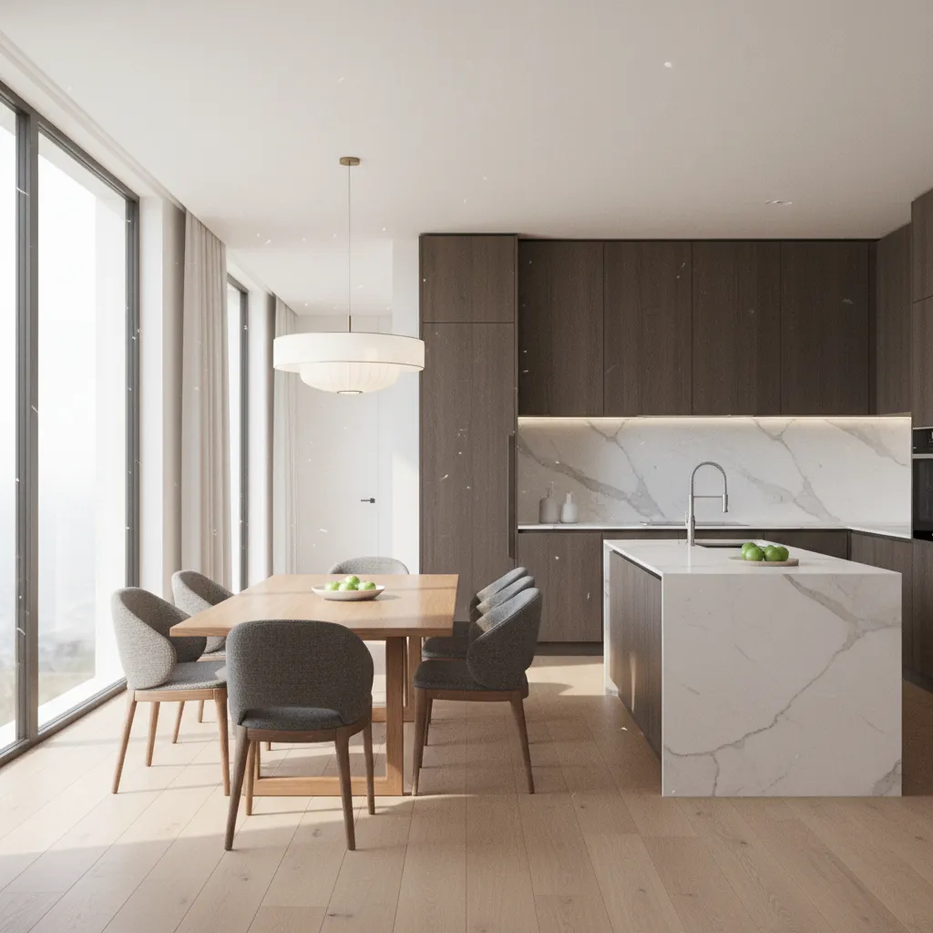 Render 3D nội thất nhà với ánh sáng tự nhiên