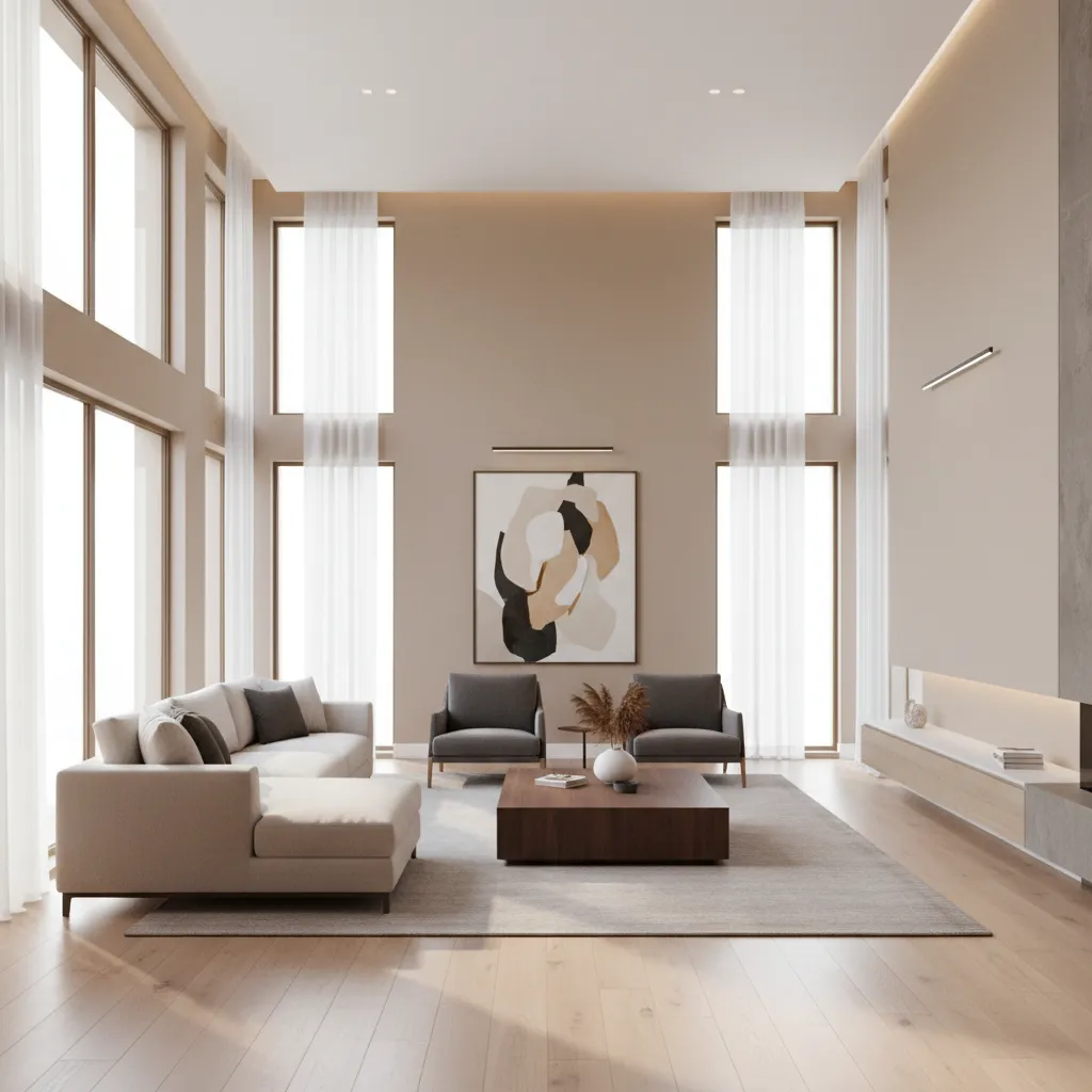 photorealistic 3D interior rendering of a modern house living room generated from design software