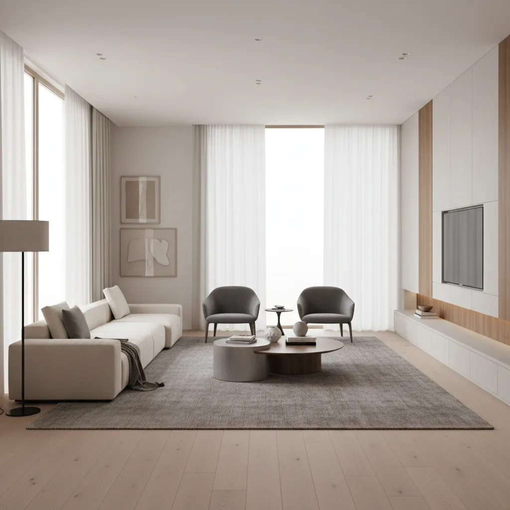 Render 3D realista de un salón moderno diseñado digitalmente